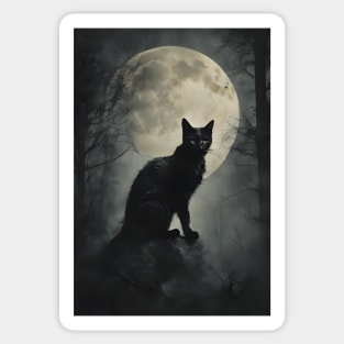 Black Cat in the Mysterious Forest Vintage Sticker